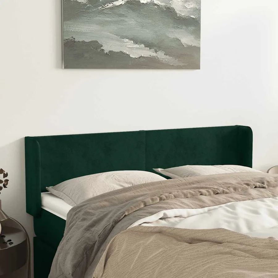 Tête de lit avec oreilles Vert foncé 147x16x78/88 cm Velours