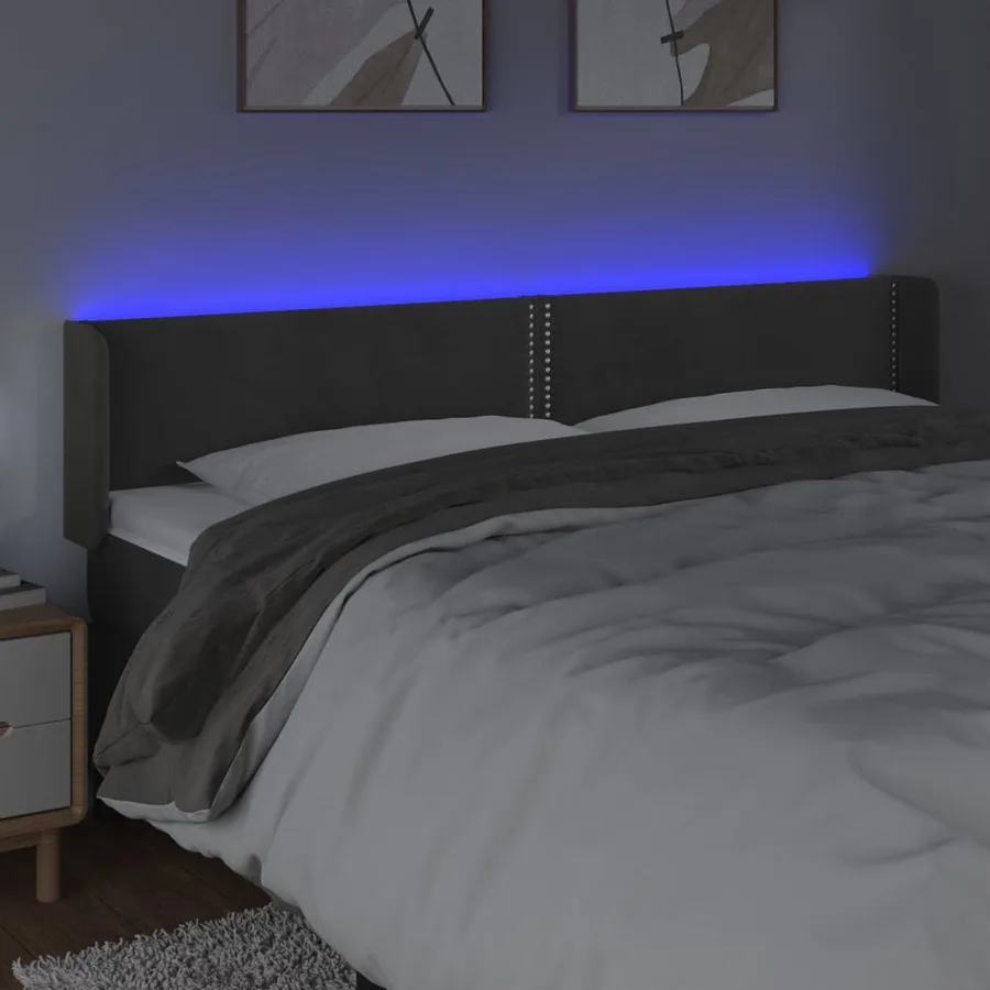 Tête de lit à LED Gris foncé 183x16x78/88 cm Velours - 4