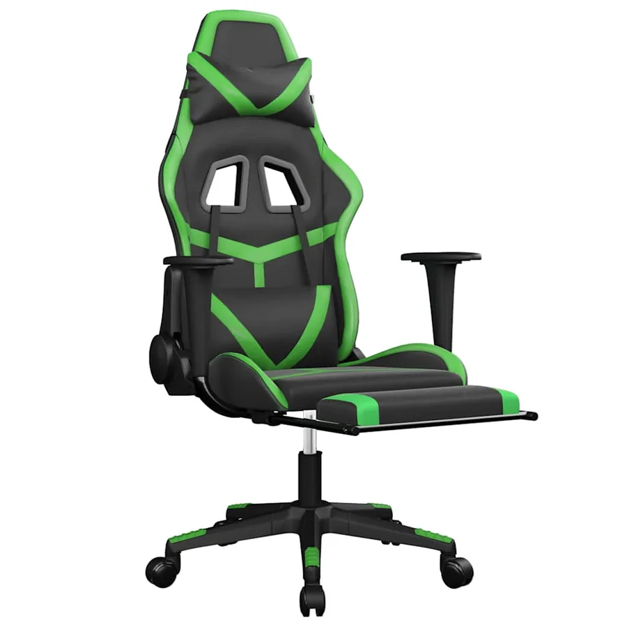 Chaise de jeu de massage avec repose-pied Noir&Vert Similicuir - 3