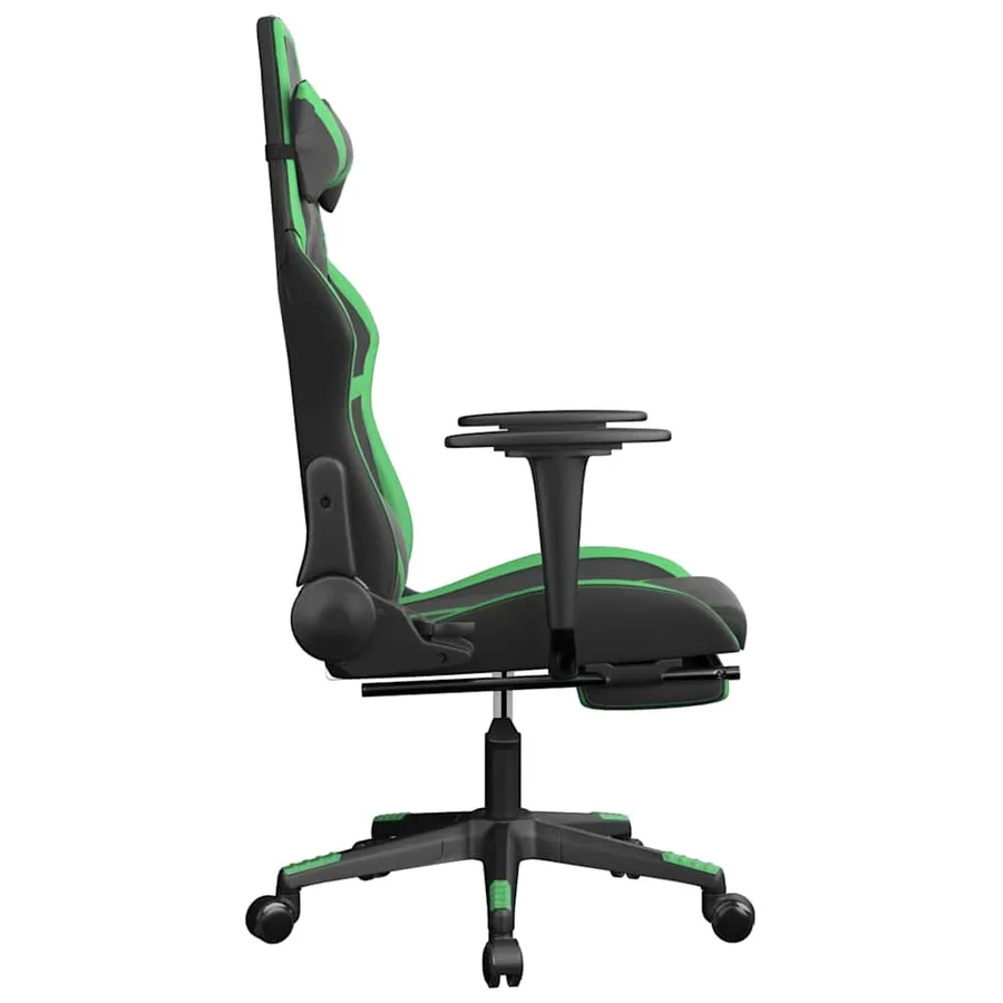 Chaise de jeu de massage avec repose-pied Noir&Vert Similicuir - 5