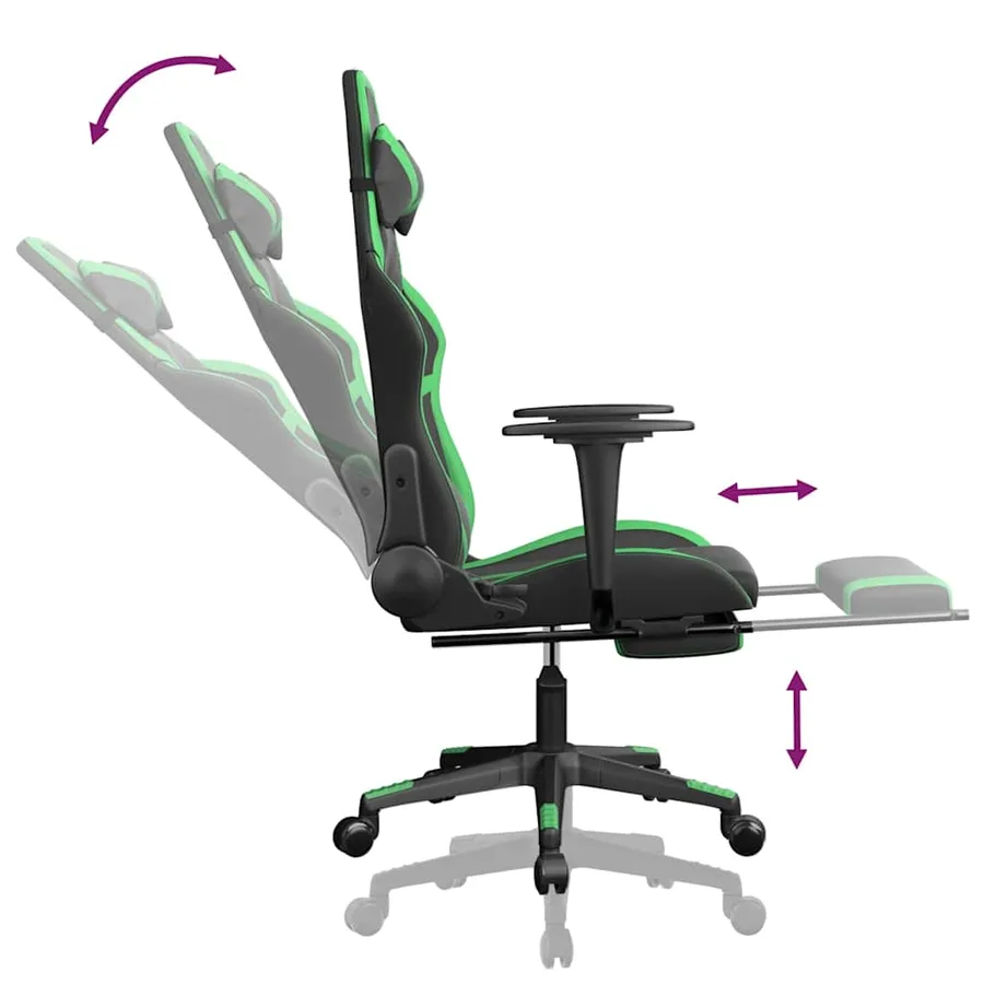 Chaise de jeu de massage avec repose-pied Noir&Vert Similicuir - 7