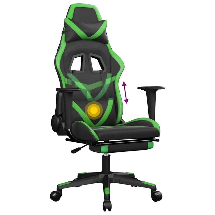 Chaise de jeu de massage avec repose-pied Noir&Vert Similicuir - 8