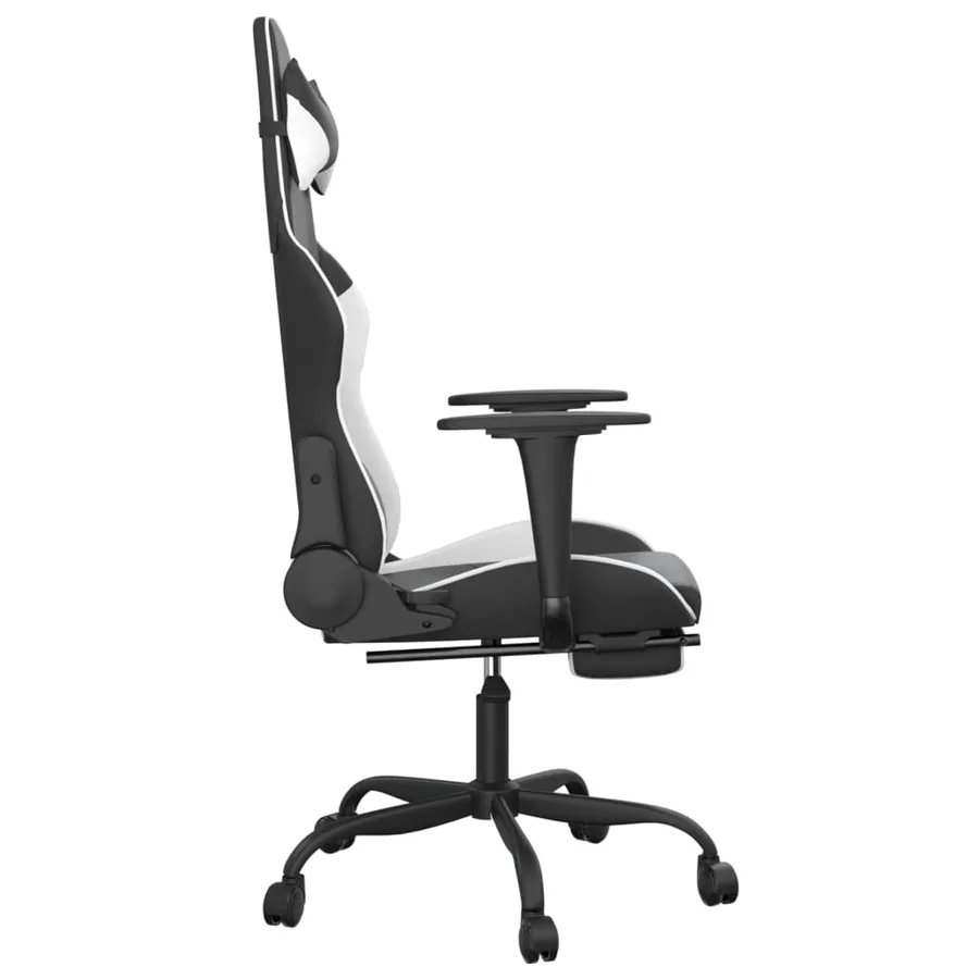Chaise de jeu avec repose-pied Noir et blanc Similicuir - 4