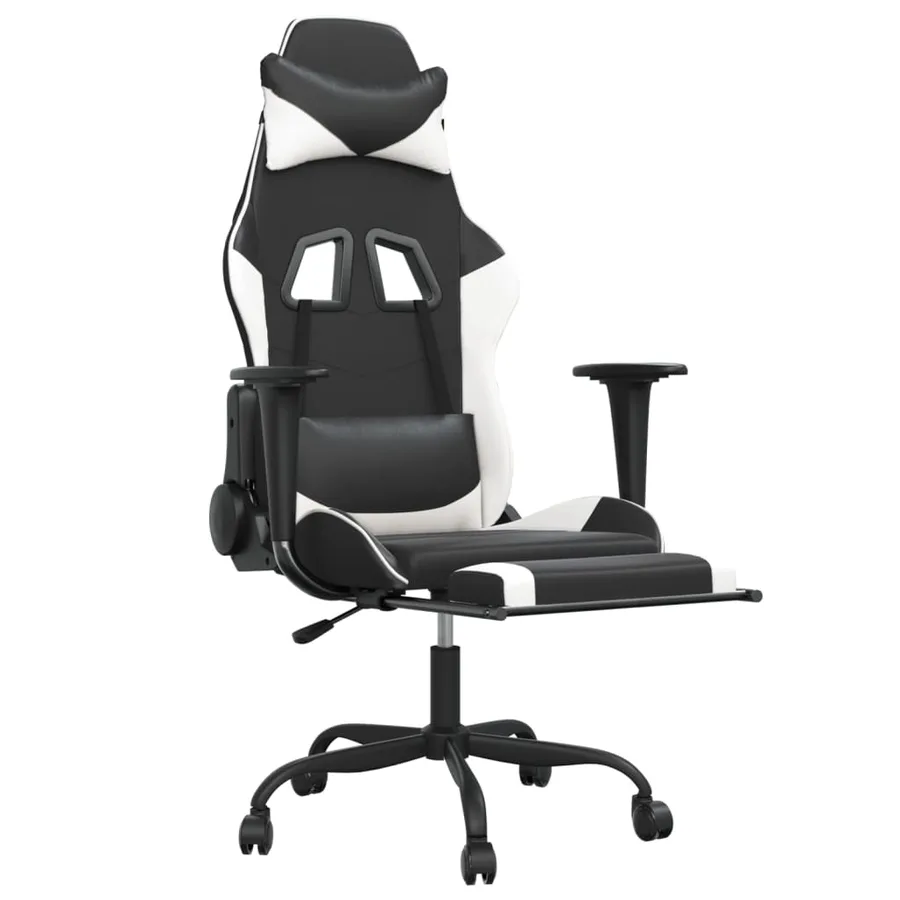 Chaise de jeu avec repose-pied Noir et blanc Similicuir - 6