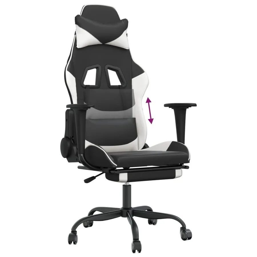 Chaise de jeu avec repose-pied Noir et blanc Similicuir - 8