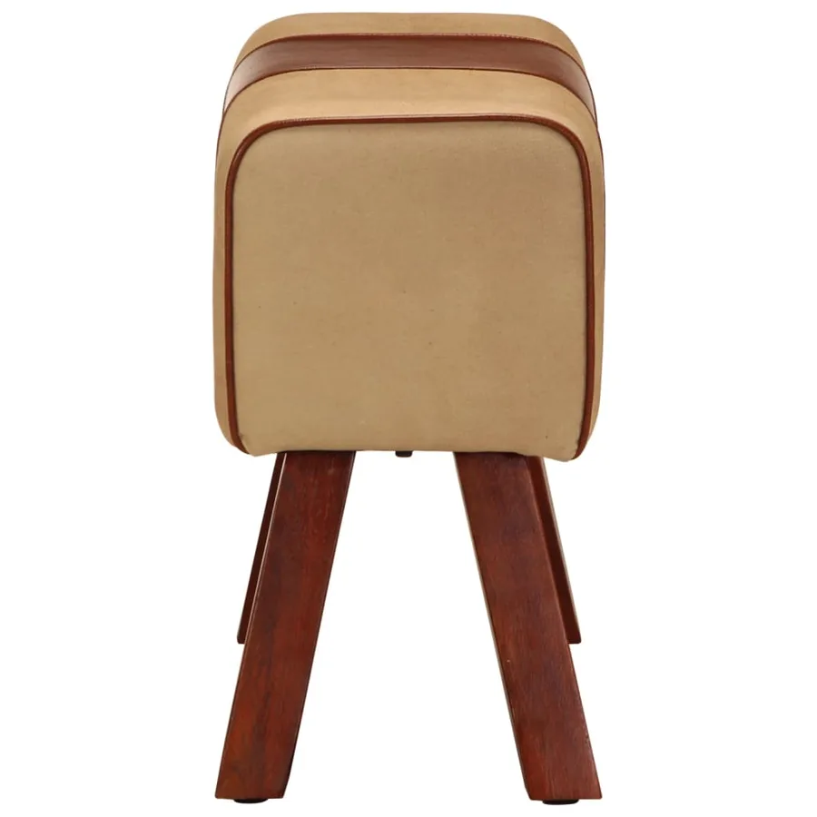 Banc saut de cheval 58 cm marron cuir véritable et manguier - 3