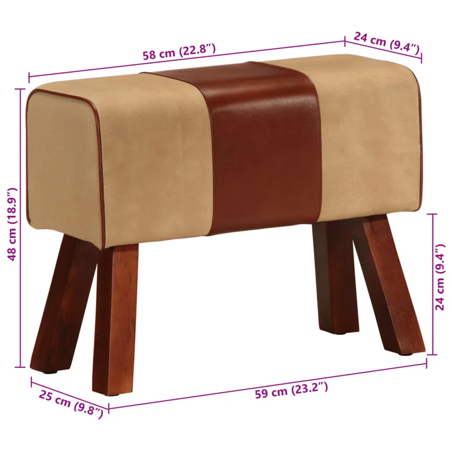 Banc saut de cheval 58 cm marron cuir véritable et manguier - 9