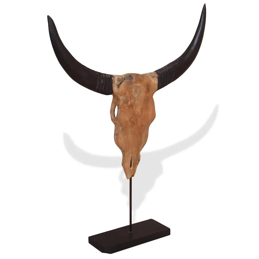 Sculpture de crâne de taureau teck 66x15x88 cm - 3