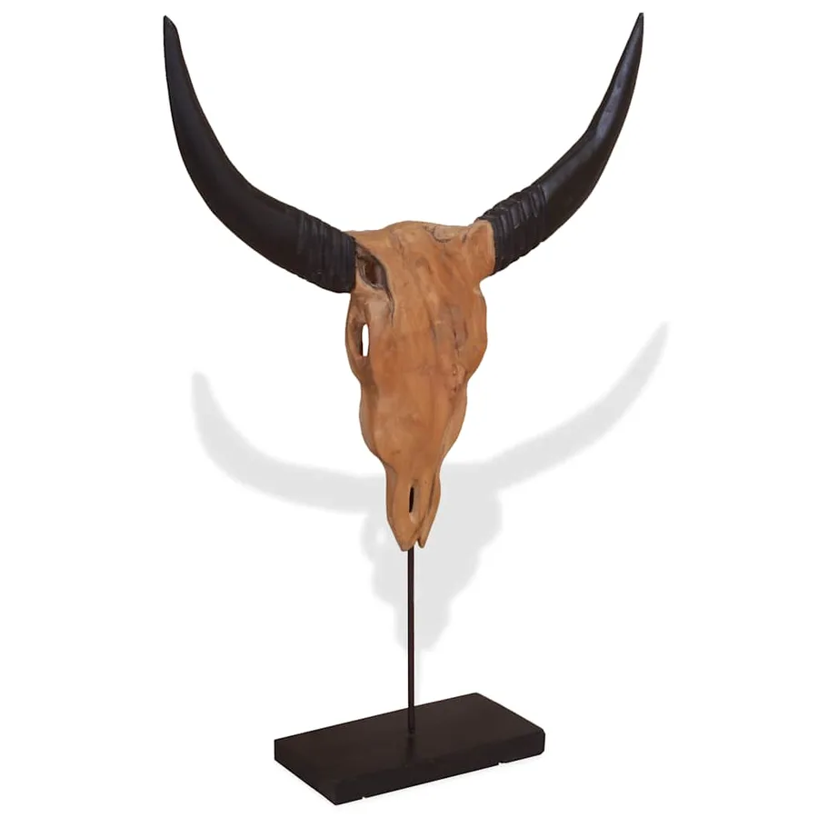 Sculpture de crâne de taureau teck 66x15x88 cm - 4