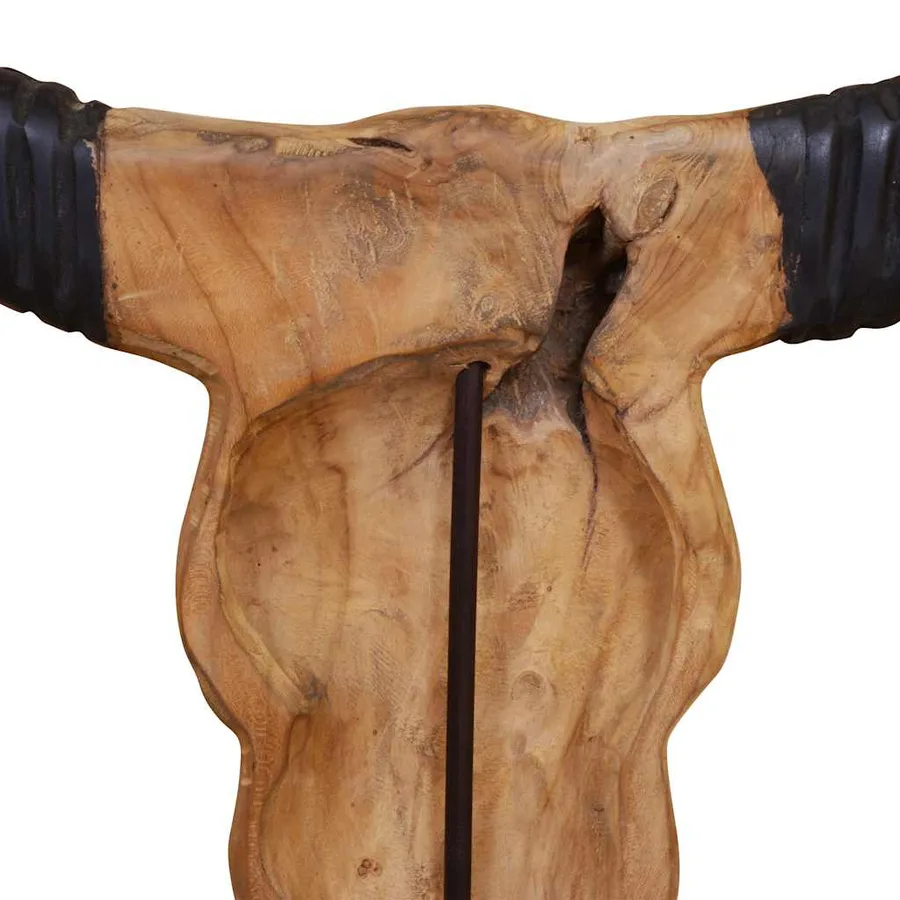 Sculpture de crâne de taureau teck 66x15x88 cm - 8