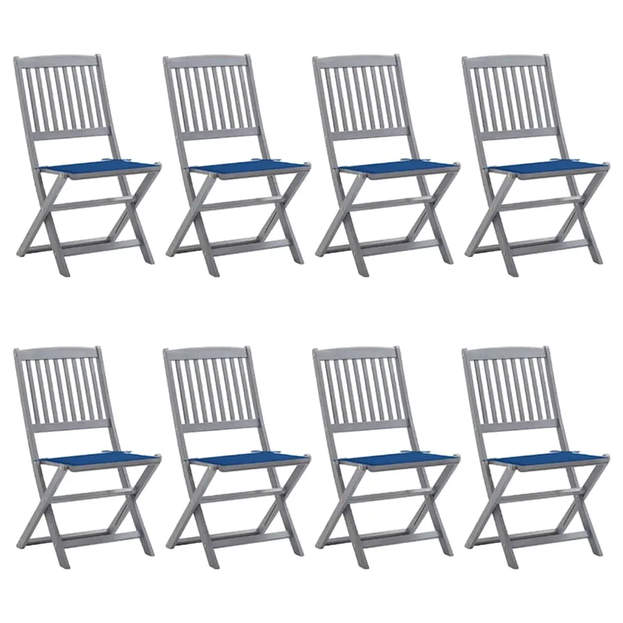 Chaises pliables d'extérieur lot de 8 et coussins Bois d'acacia