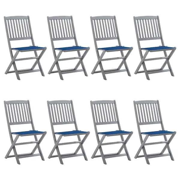 Chaises pliables d'extérieur lot de 8 et coussins Bois d'acacia