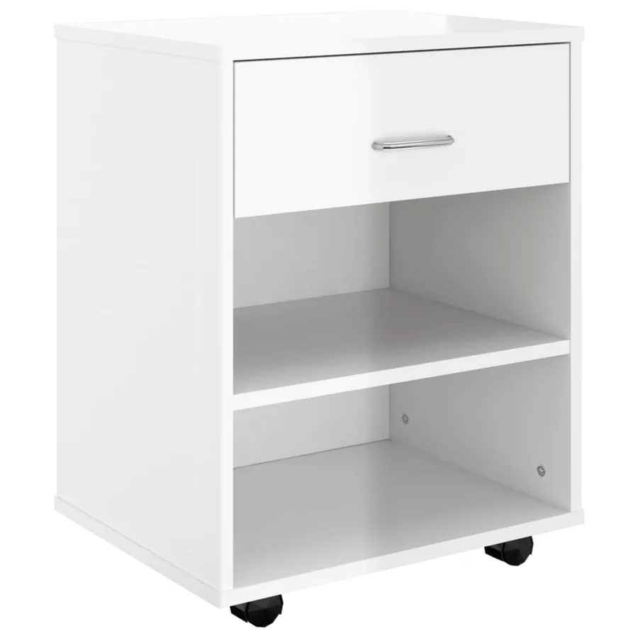 Armoire à roulettes Blanc brillant 46x36x59cm Bois d’ingénierie - 2
