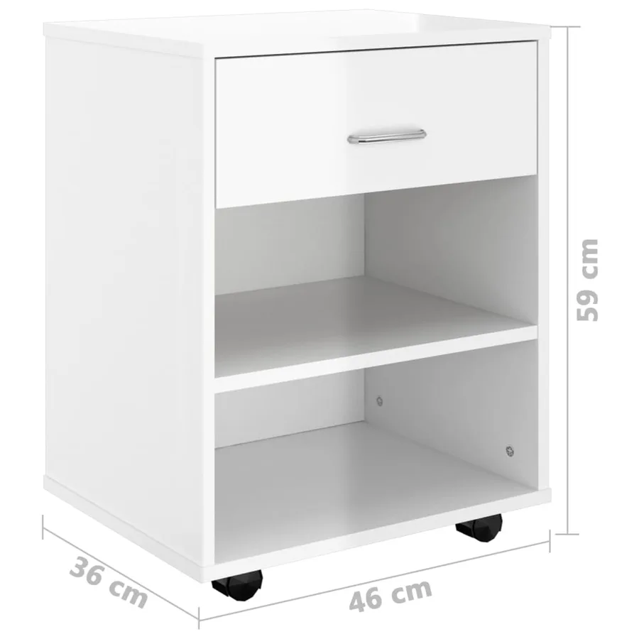 Armoire à roulettes Blanc brillant 46x36x59cm Bois d’ingénierie - 8