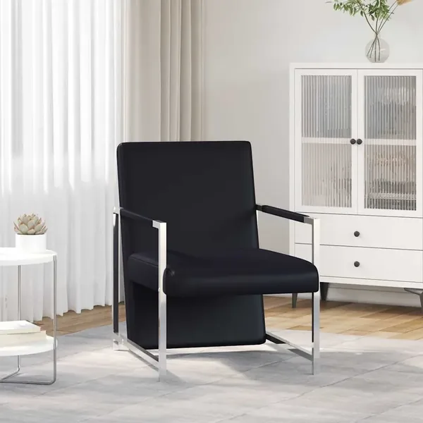 Fauteuil avec pieds chromés Noir Similicuir