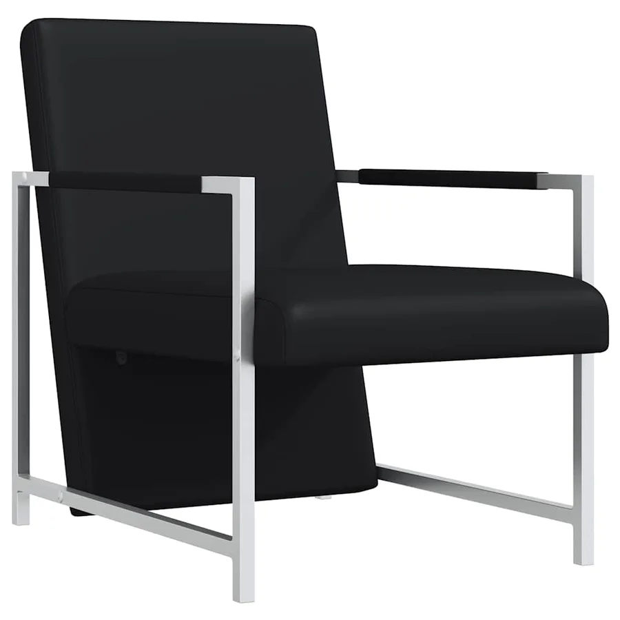 Fauteuil avec pieds chromés Noir Similicuir - 2