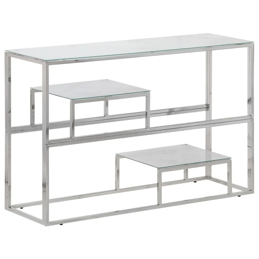 Table console argenté acier inoxydable et verre trempé - 2