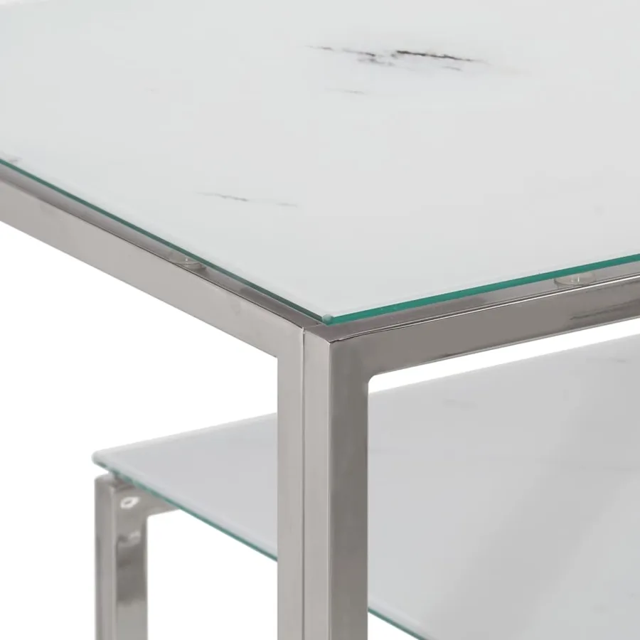 Table console argenté acier inoxydable et verre trempé - 5