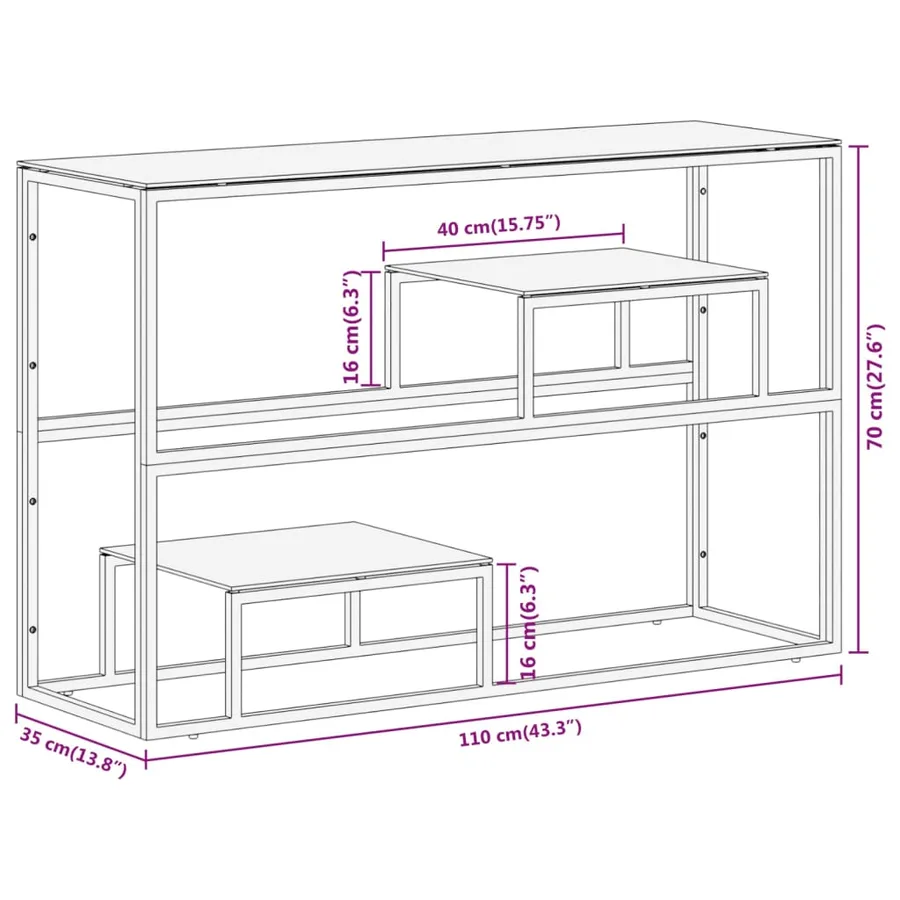 Table console argenté acier inoxydable et verre trempé - 9