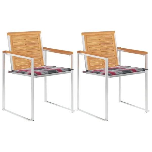 Chaises de jardin avec coussins lot de 2 Teck solide et acier
