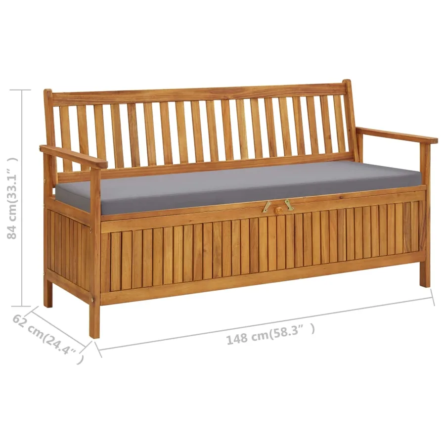 Banc de rangement de jardin avec coussin 148 cm Bois d'acacia - 9