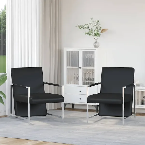 Fauteuils lot de 2 avec cadre chromé noir similicuir