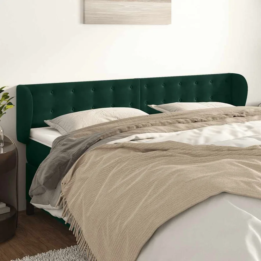 Tête de lit avec oreilles Vert foncé 163x23x78/88 cm Velours