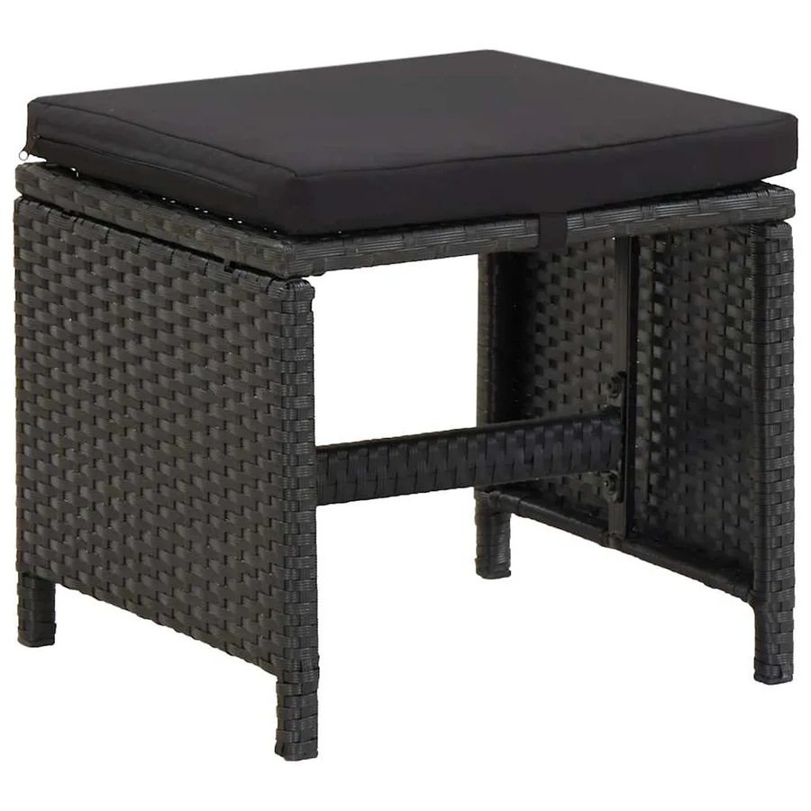 Tabourets de jardin avec coussins lot de 2 Résine tressée Noir - 2