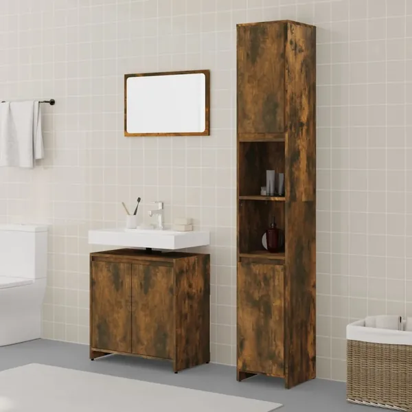 Ensemble de meubles de salle de bain 3 pcs Chêne fumé