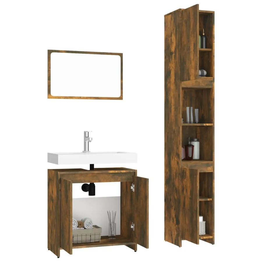 Ensemble de meubles de salle de bain 3 pcs Chêne fumé - 4