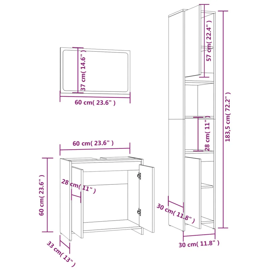 Ensemble de meubles de salle de bain 3 pcs Chêne fumé - 6