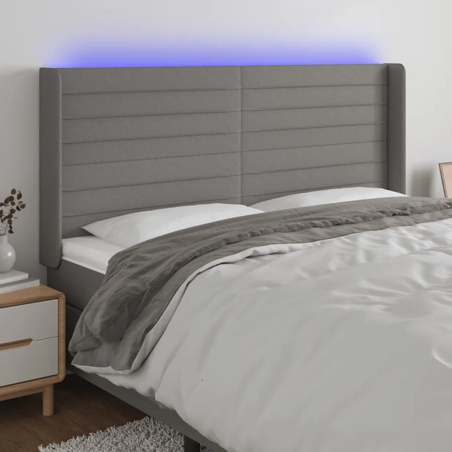 Tête de lit à LED Gris foncé 183x16x118/128 cm Tissu