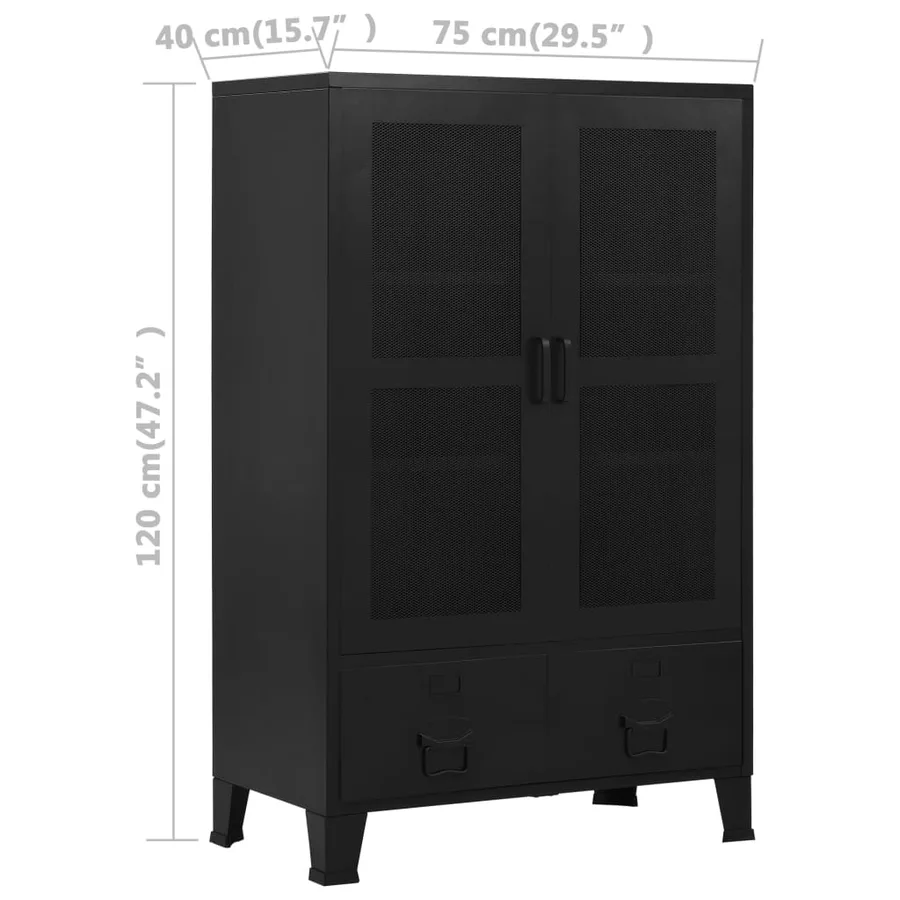 Armoire de bureau avec portes en maille Acier 75x40x120 cm Noir - 9