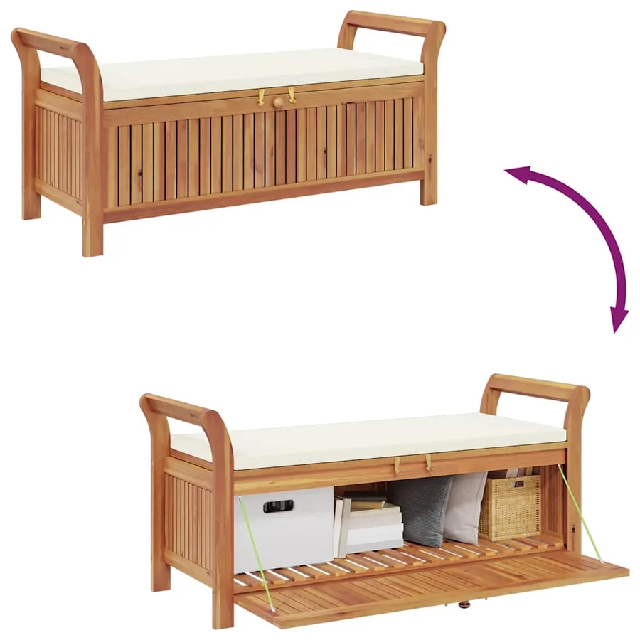Banc de rangement de jardin avec coussin 126 cm Bois d'acacia - 9