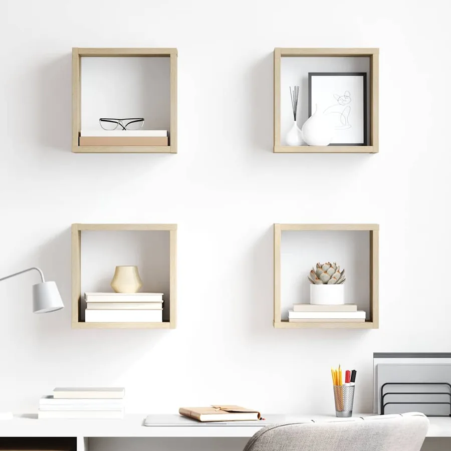 Étagères cube murales 4 pcs Chêne sonoma 26x15x26 cm