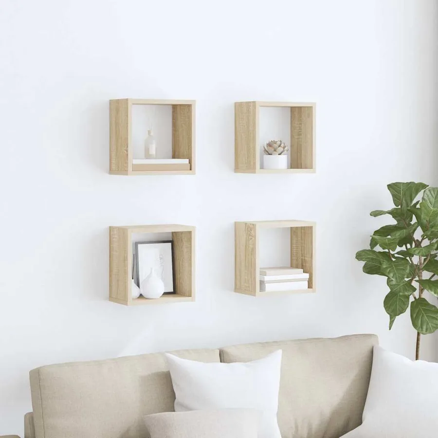 Étagères cube murales 4 pcs Chêne sonoma 26x15x26 cm - 3