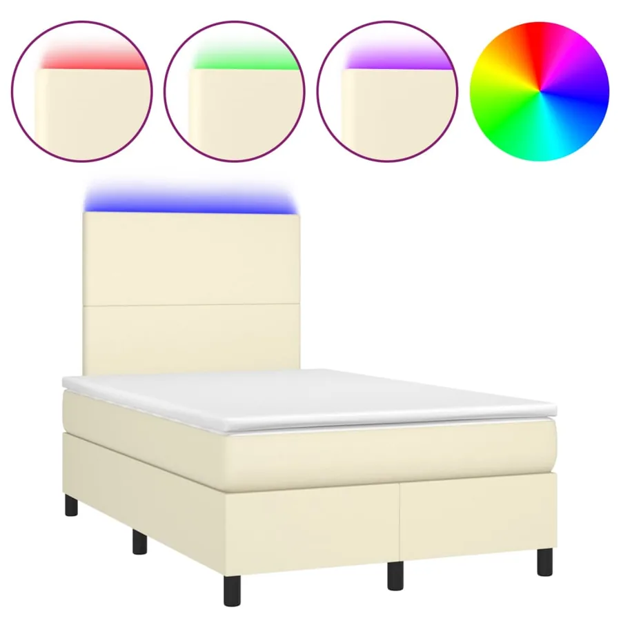 Sommier à lattes de lit avec matelas et LED Crème 120x200 cm - 2