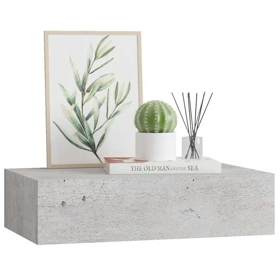 Étagère à tiroir murale Gris béton 40x23,5x10 cm MDF - 4