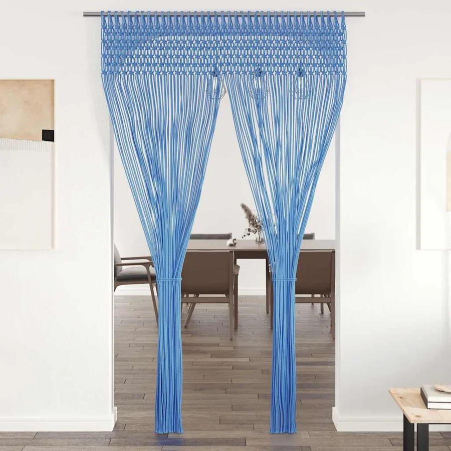 Rideau en macramé Bleu 140x240 cm Coton
