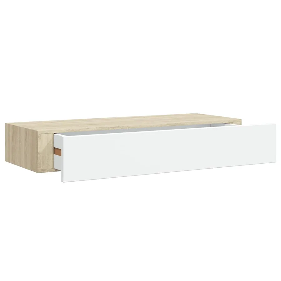 Étagères murales à tiroirs 2 pièces Chêne et blanc 60 x 23,5 x 10 cm MDF - 5