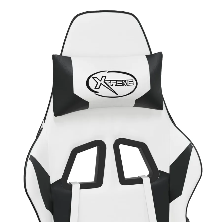 Chaise de jeu avec repose-pied Blanc et noir Similicuir - 10
