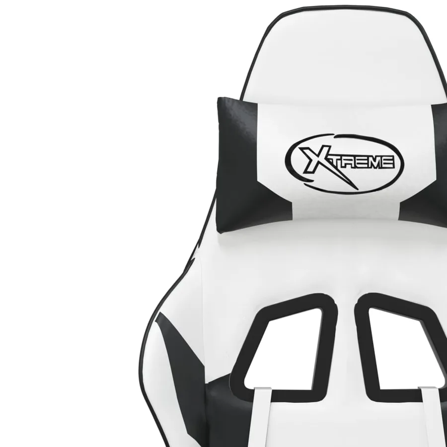 Chaise de jeu avec repose-pied Blanc et noir Similicuir - 12