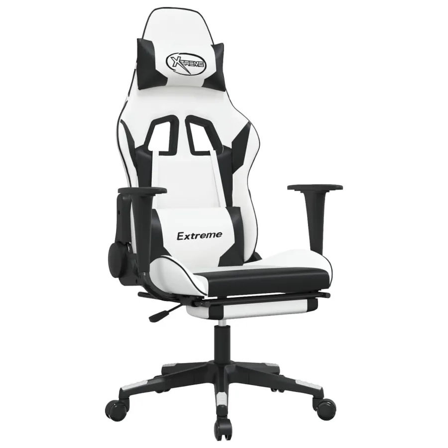 Chaise de jeu avec repose-pied Blanc et noir Similicuir - 2