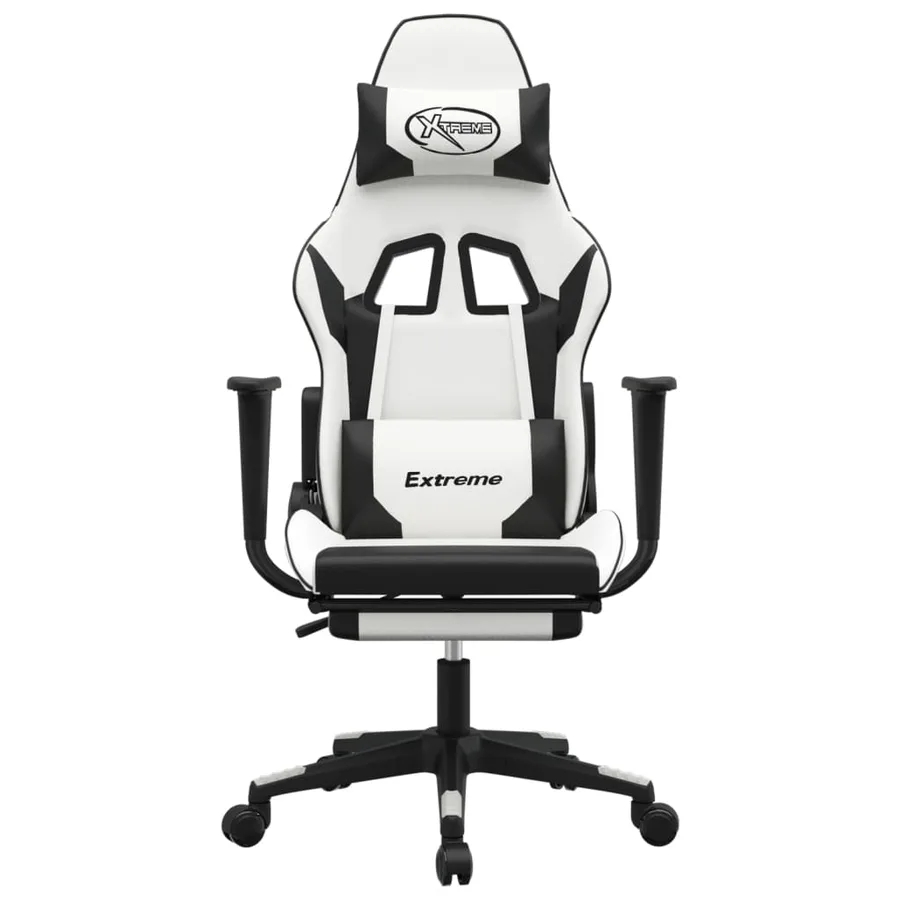 Chaise de jeu avec repose-pied Blanc et noir Similicuir - 3