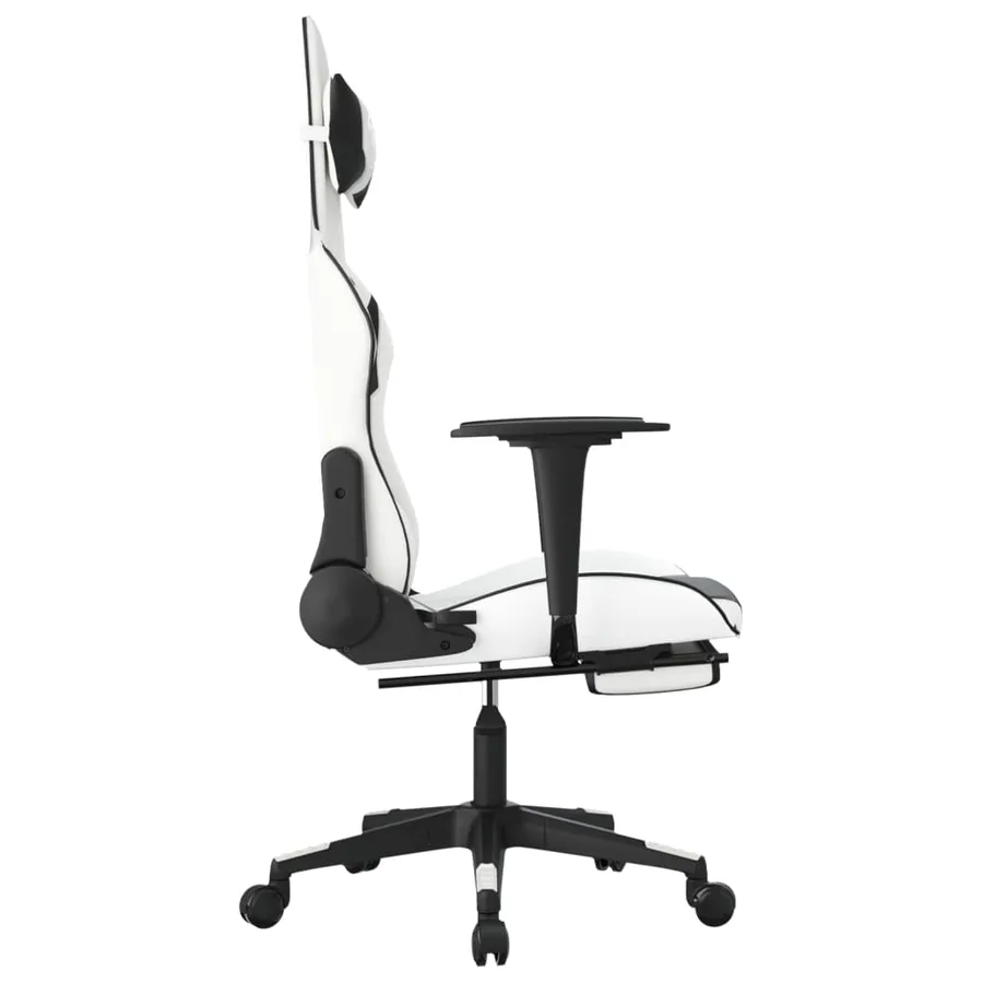 Chaise de jeu avec repose-pied Blanc et noir Similicuir - 4