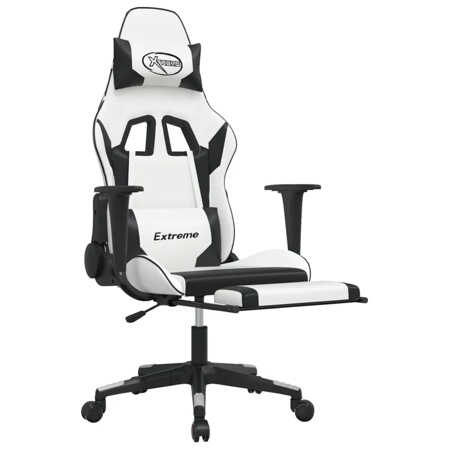 Chaise de jeu avec repose-pied Blanc et noir Similicuir - 6