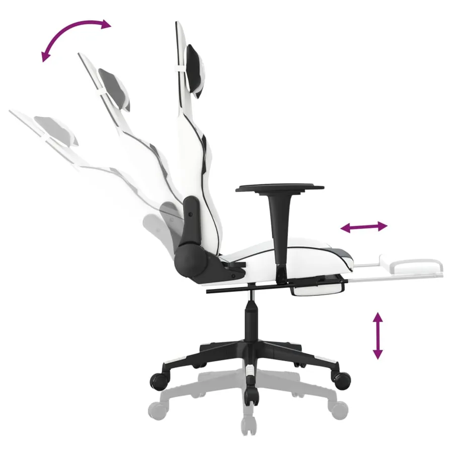 Chaise de jeu avec repose-pied Blanc et noir Similicuir - 7