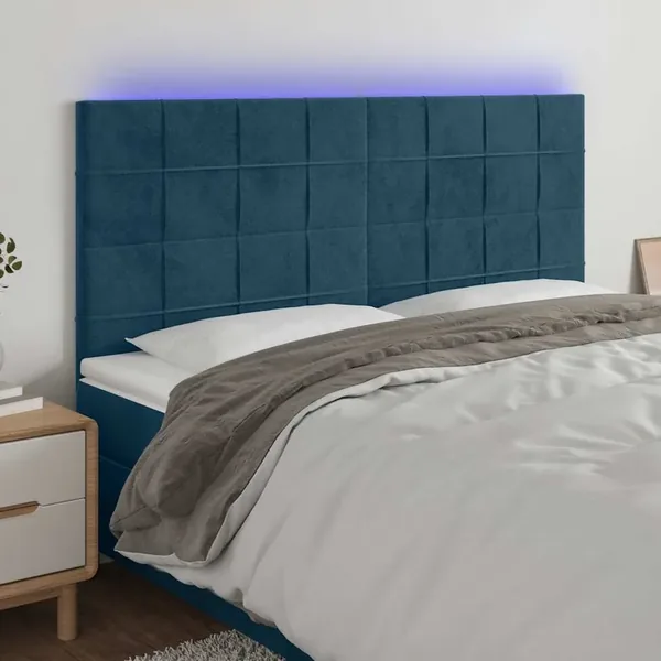 Tête de lit à LED Bleu foncé 160x5x118/128 cm Velours