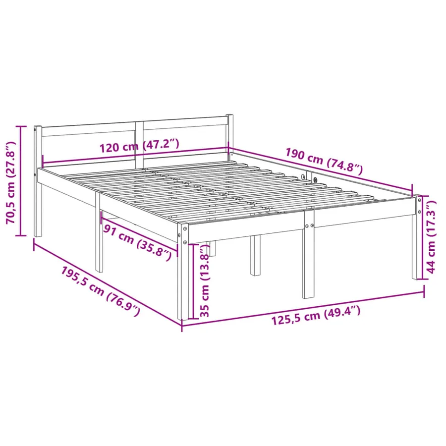 Lit pour personne âgée 120x190 cm petit double bois massif pin - 10
