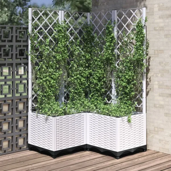 Jardinière avec treillis Blanc 80x80x136 cm PP